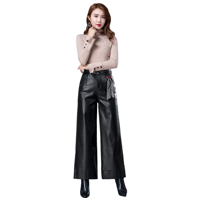 Winter fashion women's thick genuine leather pants high waist casual Sheep skin trousers female velvet black wide leg pants F521
Winter fashion women's thick genuine leather pants high waist casual Sheep skin trousers female velvet black wide leg pants F521