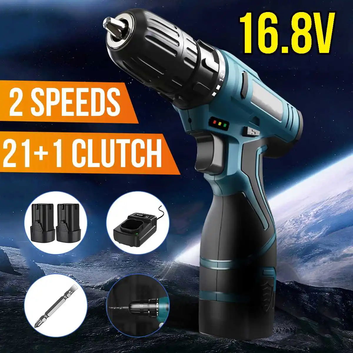 2 Speed Cordless Impact Drill 16.8V Electric Screwdriver with 1500 Lithium Battery Wireless Rechargeable Hand Drill 21+1 Clutch
2 Speed Cordless Impact Drill 16.8V Electric Screwdriver with 1500 Lithium Battery Wireless Rechargeable Hand Drill 21+1 Clutch