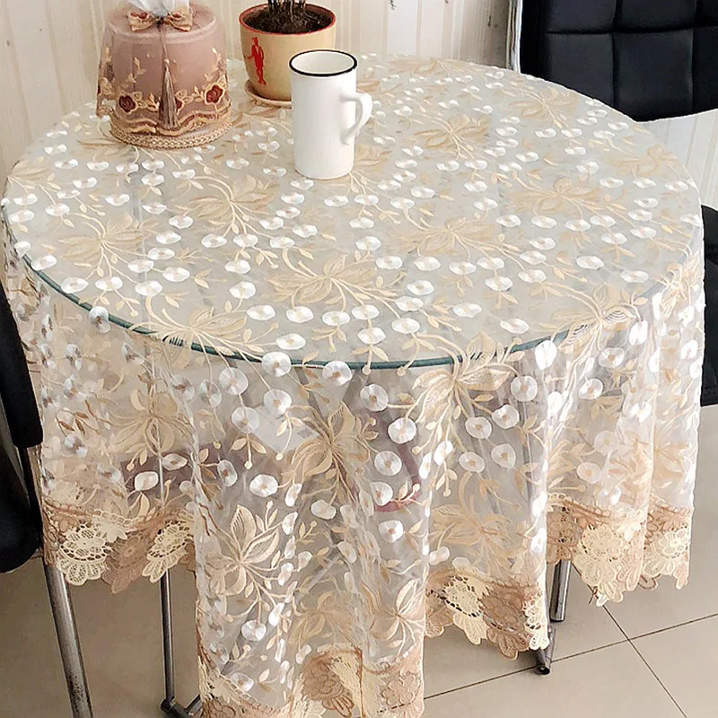

Toalha de mesa de casamento bordada, redonda/retangular, decoração de móveis, fio transparente, europa