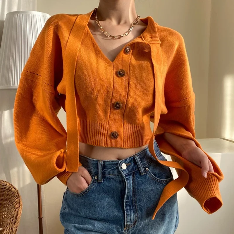 Fashion Chic Orange Knitted Pullovers Women's Autumn 2021 New V-neck Loose Long Sleeve Short Sweater Top Female N089
Fashion Chic Orange Knitted Pullovers Women's Autumn 2021 New V-neck Loose Long Sleeve Short Sweater Top Female N089