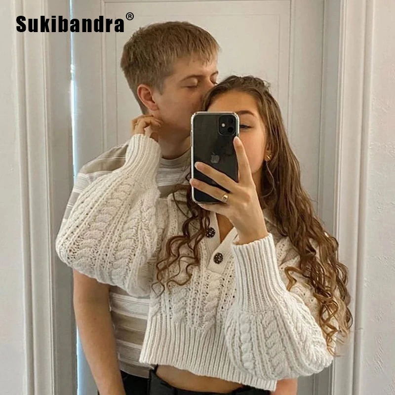 Sukibandra Autumn Winter Turn-down Collar Casual Sweater Fall Women High Street Crop Top Jumper White Knitted Pullover Sweaters
Sukibandra Autumn Winter Turn-down Collar Casual Sweater Fall Women High Street Crop Top Jumper White Knitted Pullover Sweaters