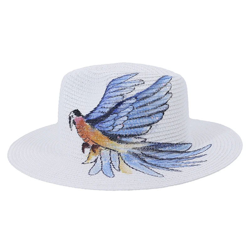 

Hand-painted Painted Flat Brim Top Hat Straw Hat Female Summer Outing Seaside Beach Hat Jazz Sunscreen Sunshade Hat Panama Cap