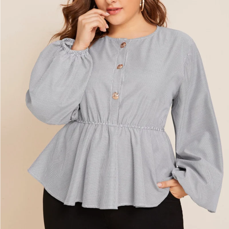 Plus Size Striped Blouse for Women Clothing Lantern Sleeve Ruffle Button Tunics Casual Shirt Tops Autumn Winter Fashion 2021
Plus Size Striped Blouse for Women Clothing Lantern Sleeve Ruffle Button Tunics Casual Shirt Tops Autumn Winter Fashion 2021