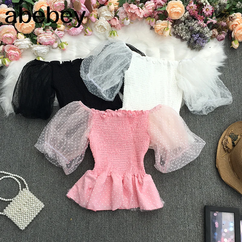 2021 New Women Summer Sweet slash neck puff sleeve Shirt pleated waist ruffles mesh patchwork short Shirt Top
2021 New Women Summer Sweet slash neck puff sleeve Shirt pleated waist ruffles mesh patchwork short Shirt Top