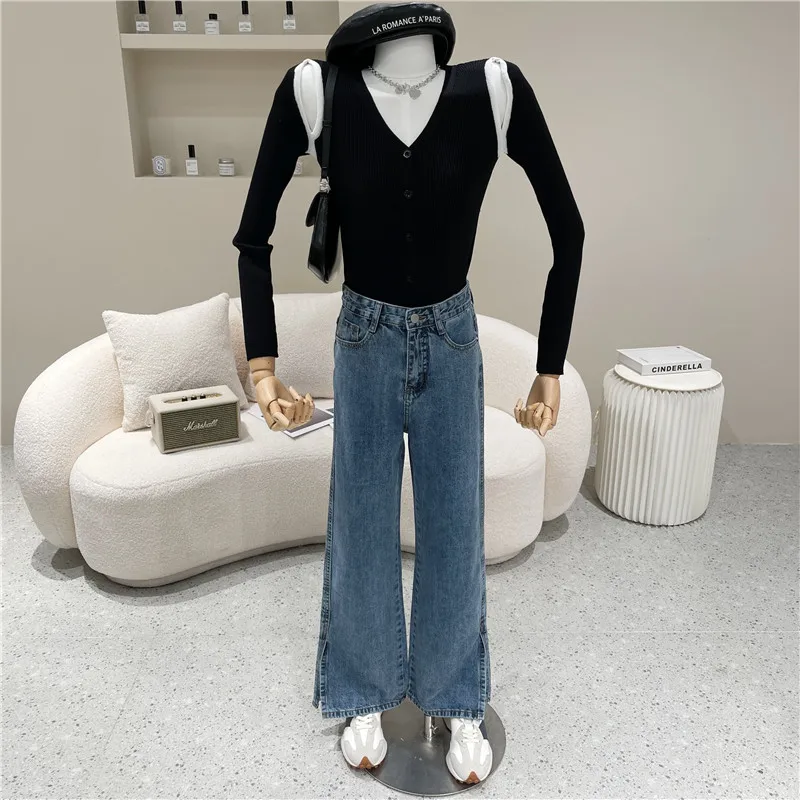 Women's Spring Summer 2021 Fashion Split wide leg jeans Slim straight loose and high waistline floor pants
Women's Spring Summer 2021 Fashion Split wide leg jeans Slim straight loose and high waistline floor pants