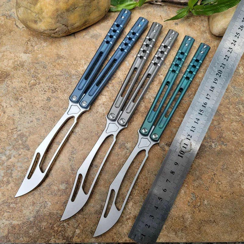 Theone Brs Orca Butterfly Trainer Knife sandwichTitanium Handle D2 Blade Bearing System Jilt Free-swinging EDC Tool Knives
Theone Brs Orca Butterfly Trainer Knife sandwichTitanium Handle D2 Blade Bearing System Jilt Free-swinging EDC Tool Knives