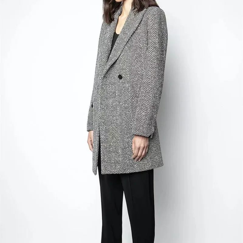 Herringbone Pattern Women Coat Single Breasted Long Sleeve Simple Fashion Gray Autumn 2021 Female Turn-Down Collar Jacket
Herringbone Pattern Women Coat Single Breasted Long Sleeve Simple Fashion Gray Autumn 2021 Female Turn-Down Collar Jacket