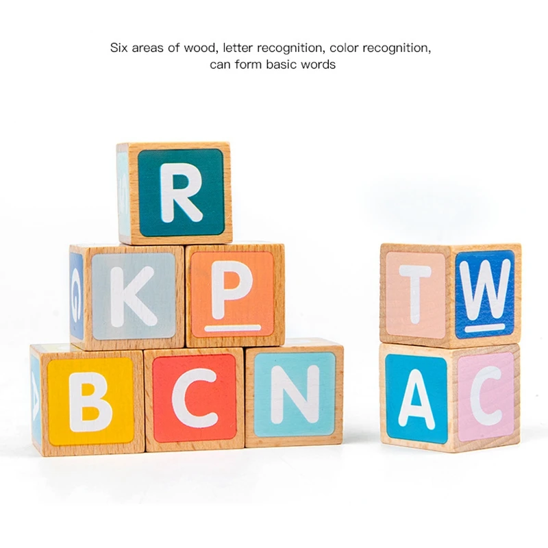 Wooden Educational Alphabet Letters Learning Beads Toy Words Spelling Flash Cards Cubes Toy Kit for Kids Matching Game