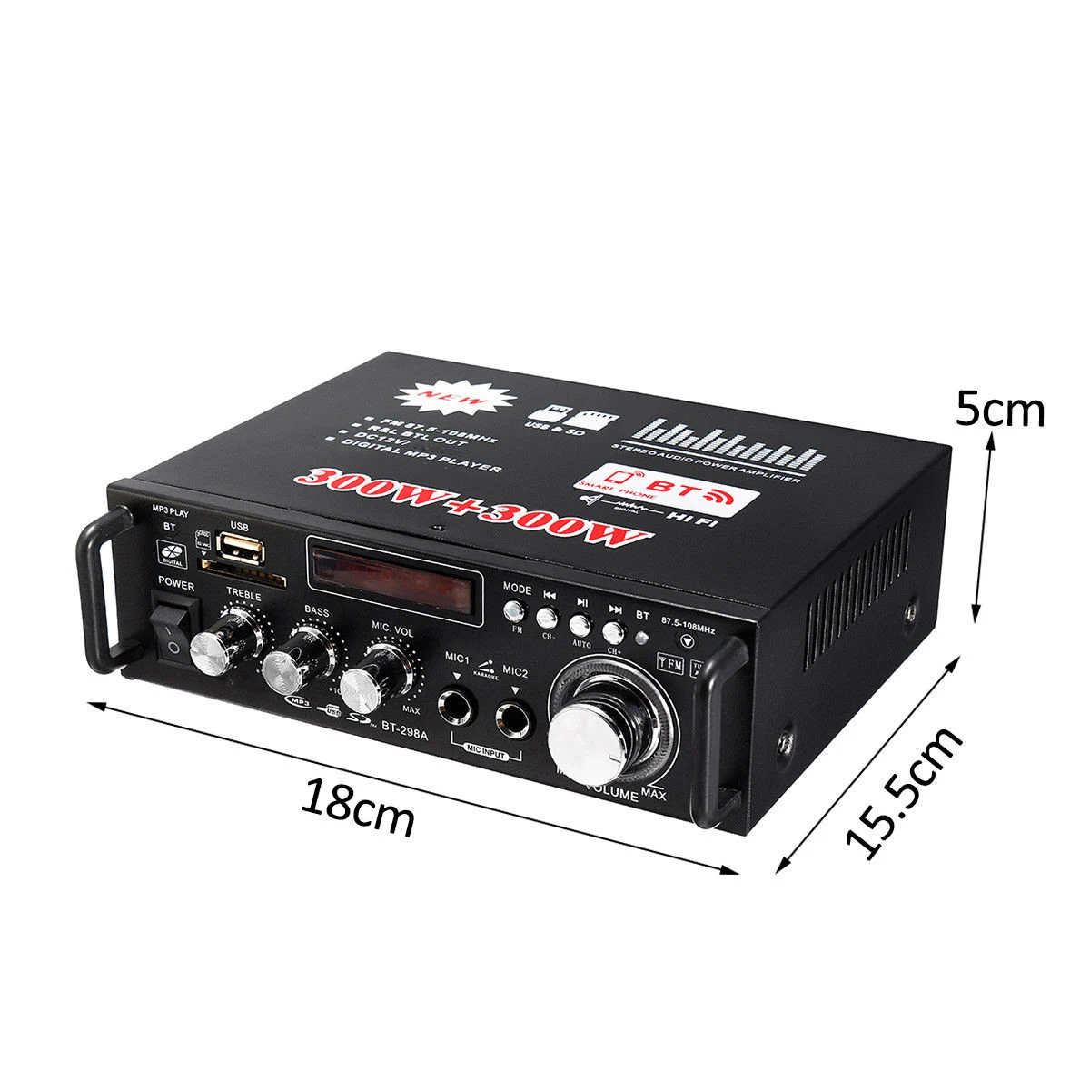 600w Home Car Amplifier 110V HIFI USB FM Radio Audio bluetooth Amplifiers Player Subwoofer Stereo Speaker With Remote Control