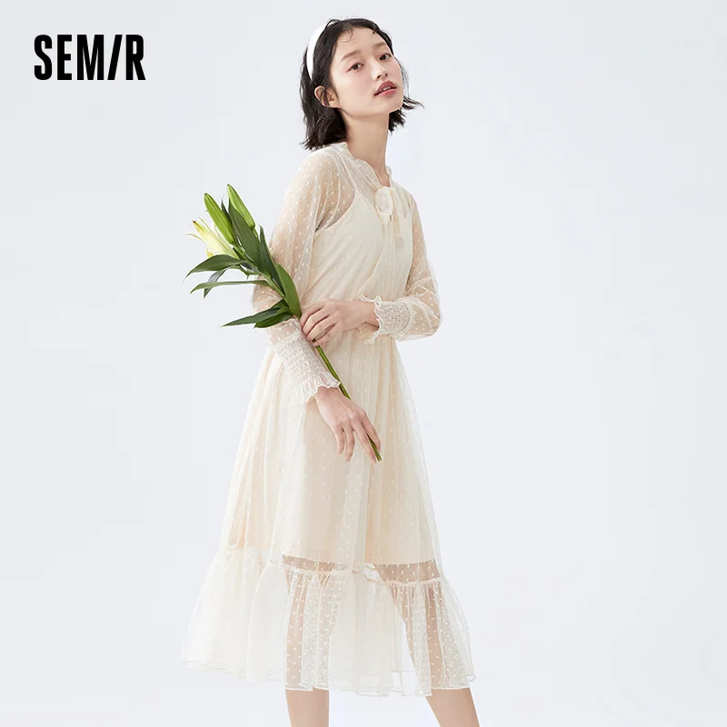 Женское платье с талией SEMIR, летнее приталенное платье, 2021, модные подтяжки 
Женское платье с талией SEMIR, летнее приталенное платье, 2021, модные подтяжки