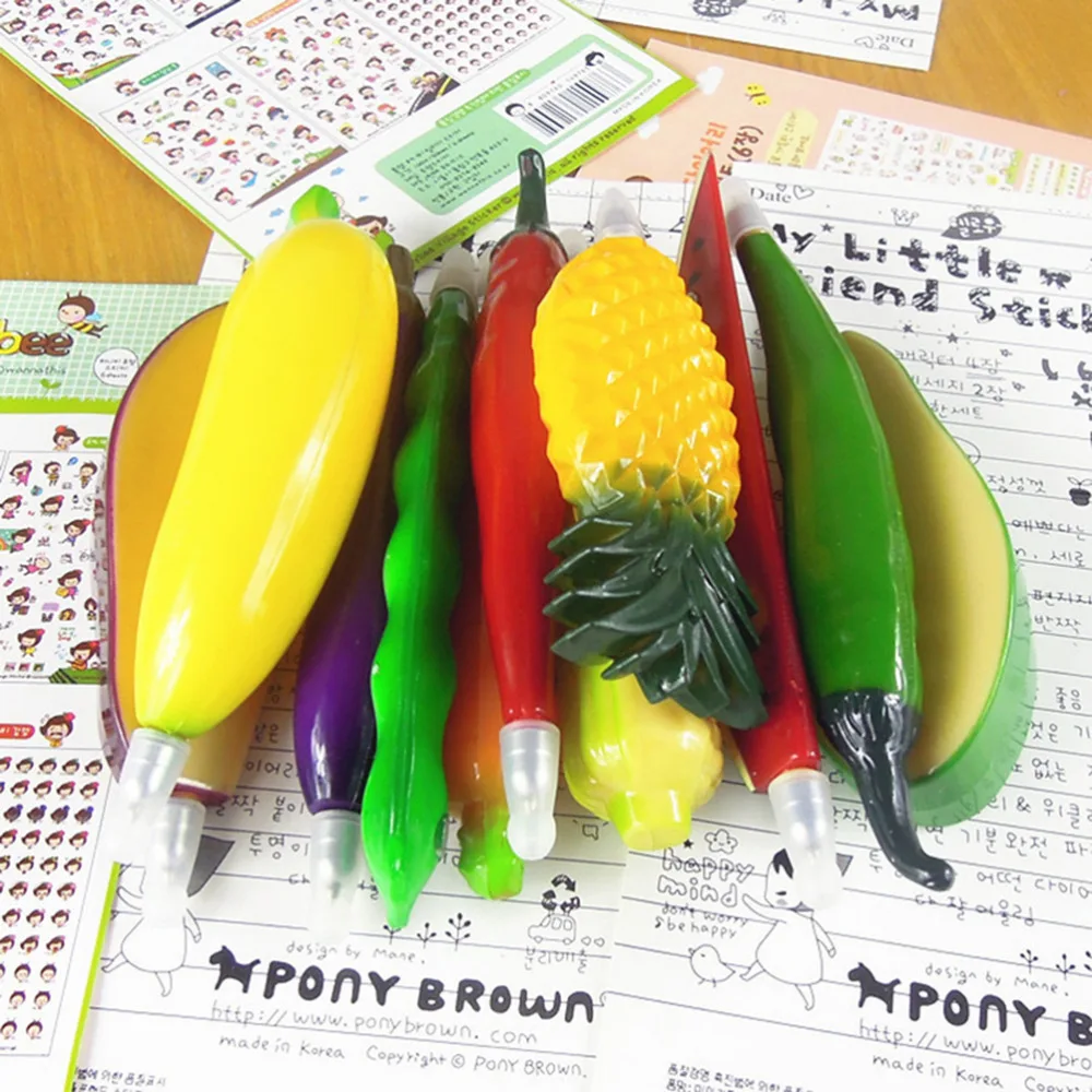 

1pcs Fruit Ball Pen Cartoon Watermelon Strawberry Eggplant Orange Shaped Ballpoint Pen Drawing Supplies Escolar School