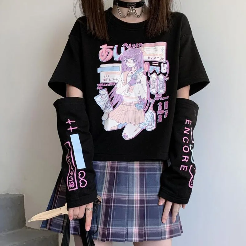 HOUZHOU Anime Harajuku Oversized T-shirt Women Kawaii Patchwork Short Sleeve T-shirts Gothic Tops Japanese Streetwear E Girl
HOUZHOU Anime Harajuku Oversized T-shirt Women Kawaii Patchwork Short Sleeve T-shirts Gothic Tops Japanese Streetwear E Girl