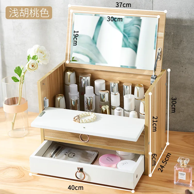 Large wooden cosmetic storage box home desktop with mirror drawer dressing table makeup product storage irls Dressing Table Jewe
Large wooden cosmetic storage box home desktop with mirror drawer dressing table makeup product storage irls Dressing Table Jewe