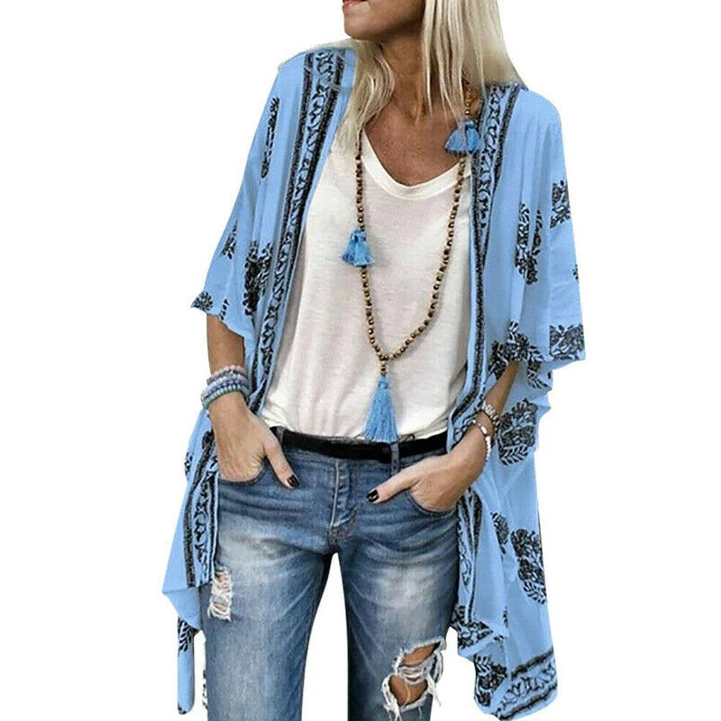 2021 Bohemian Print Long Shirt Women Summer Beach Cardigan Large Size Open Front Without Buttons Half Sleeve Casual Blouse Tops 
2021 Bohemian Print Long Shirt Women Summer Beach Cardigan Large Size Open Front Without Buttons Half Sleeve Casual Blouse Tops