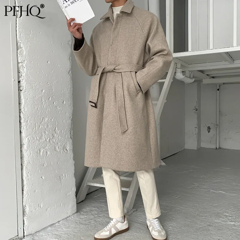 PFHQ Bandage Men's Woolen Coat 2021 Autumn Winter Korean Fashion Thickened Warm Loose Trend Medium Length Long Coats 21D1151
PFHQ Bandage Men's Woolen Coat 2021 Autumn Winter Korean Fashion Thickened Warm Loose Trend Medium Length Long Coats 21D1151