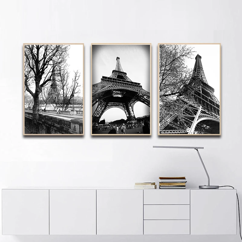 

Black and White Paris Tower Photography Posters Home Wall Art Pictures Frameless Canvas Painting Photos Decor for Galleries