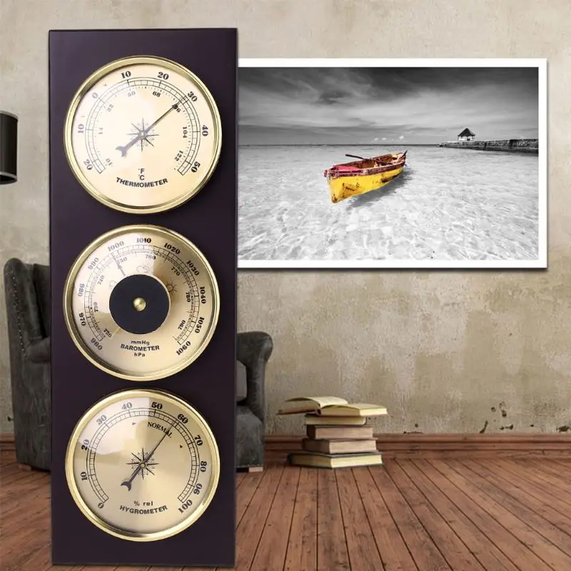 3Pcs/Set Thermometer Barometer Hygrometer Weather Station with Wooden Frame Base Ornaments 31cm x 11cm
3Pcs/Set Thermometer Barometer Hygrometer Weather Station with Wooden Frame Base Ornaments 31cm x 11cm