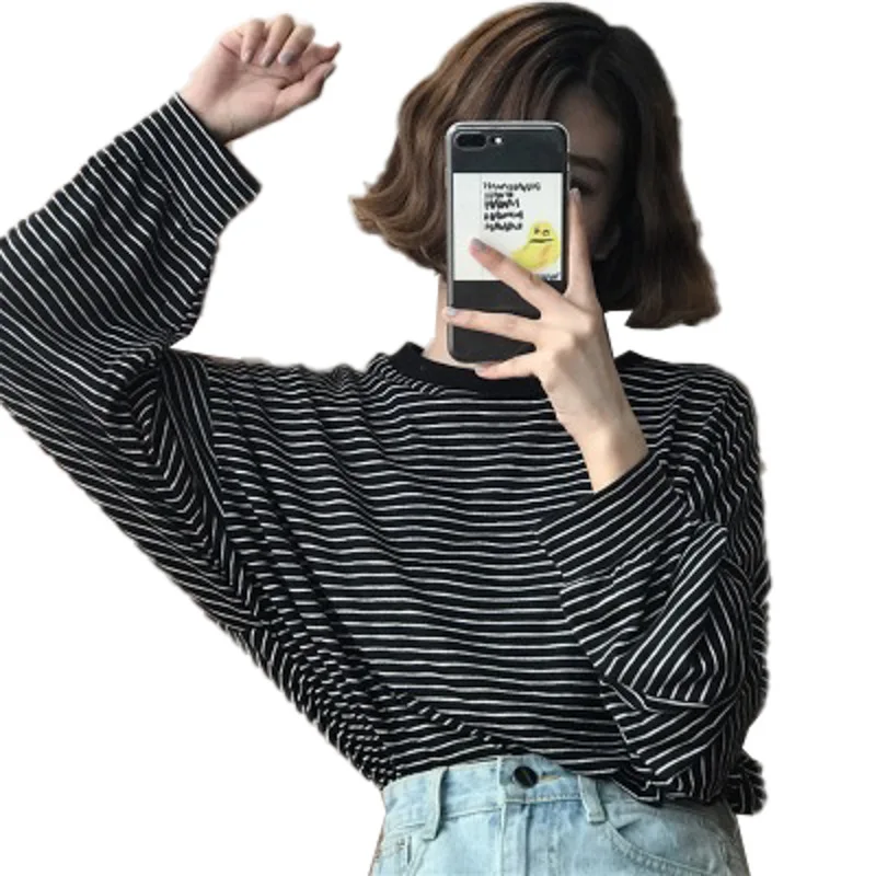 Autumn New Women's Striped Loose Round Neck Long-Sleeved T-Shirt Ladies All-Match Korean Student Shirt
Autumn New Women's Striped Loose Round Neck Long-Sleeved T-Shirt Ladies All-Match Korean Student Shirt