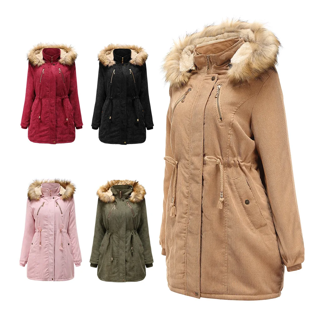 New Ladies Hooded Corduroy Ladies Winter Cotton Coat Thickened Medium and Long Warm Coat Tweed Jacket Clothes Office Lady Teddy
New Ladies Hooded Corduroy Ladies Winter Cotton Coat Thickened Medium and Long Warm Coat Tweed Jacket Clothes Office Lady Teddy