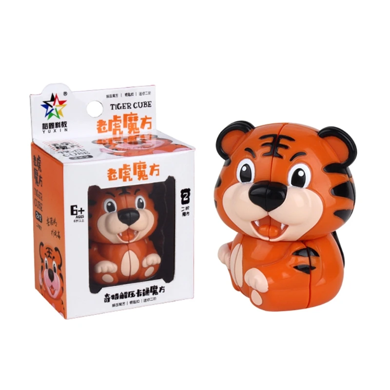 Cute Cartoon Tiger Panda Shaped 2x2x2 Magic Cube Keychain Fun Animals Mini Puzzle Educational Anti Stress Toy for Children | Игрушки и