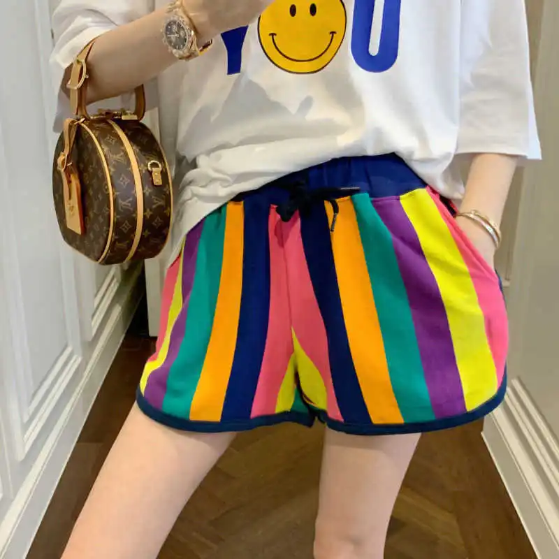 2021 summer new Korean loose and thin hot pants women's Rainbow Stripe versatile casual shorts Elastic Waist Wide Leg Pants
2021 summer new Korean loose and thin hot pants women's Rainbow Stripe versatile casual shorts Elastic Waist Wide Leg Pants