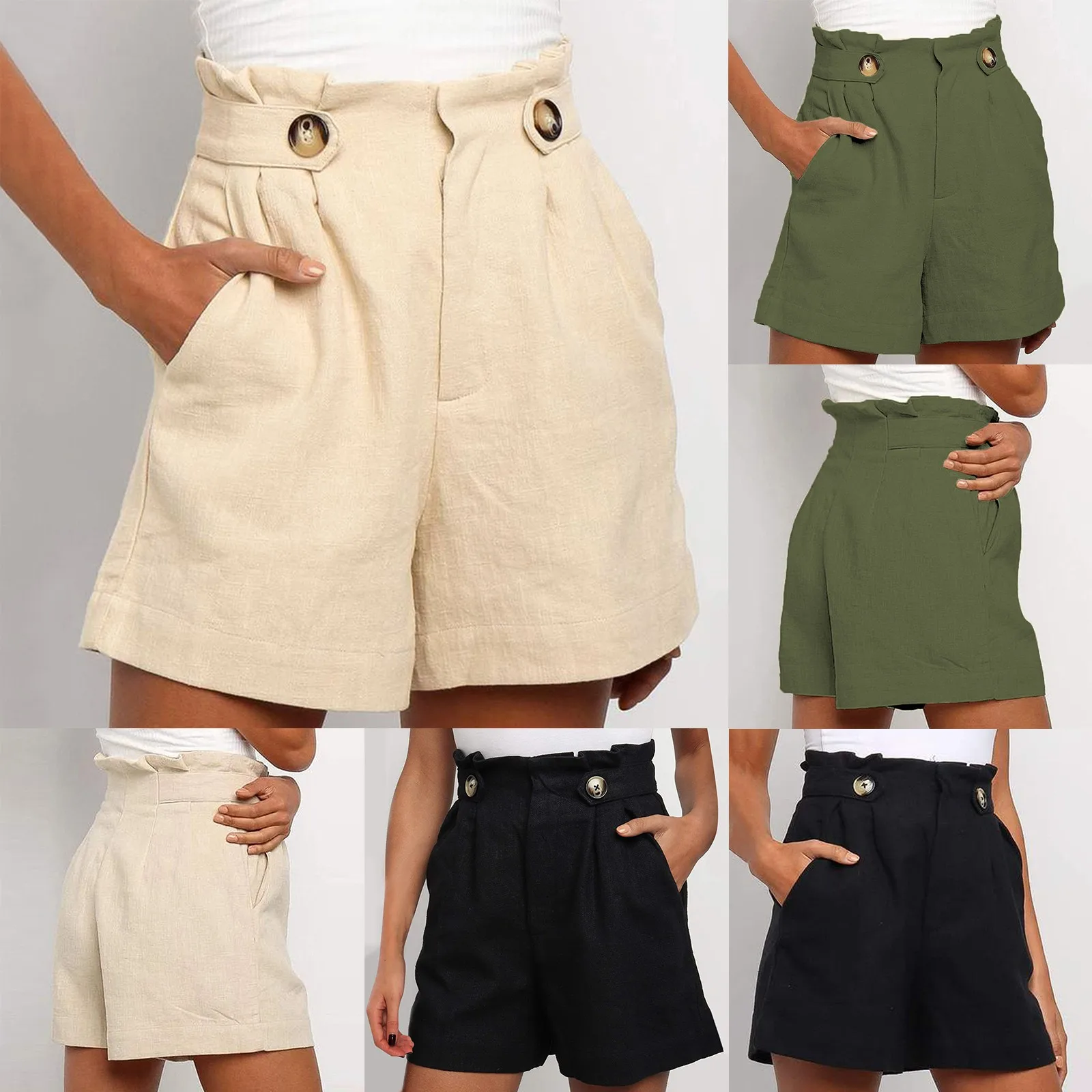 Women Shorts Fashion Casual High Waist Loose Solid Color Buttons Shorts 2021 Summer Bud Pleated Pockets Shorts
Women Shorts Fashion Casual High Waist Loose Solid Color Buttons Shorts 2021 Summer Bud Pleated Pockets Shorts