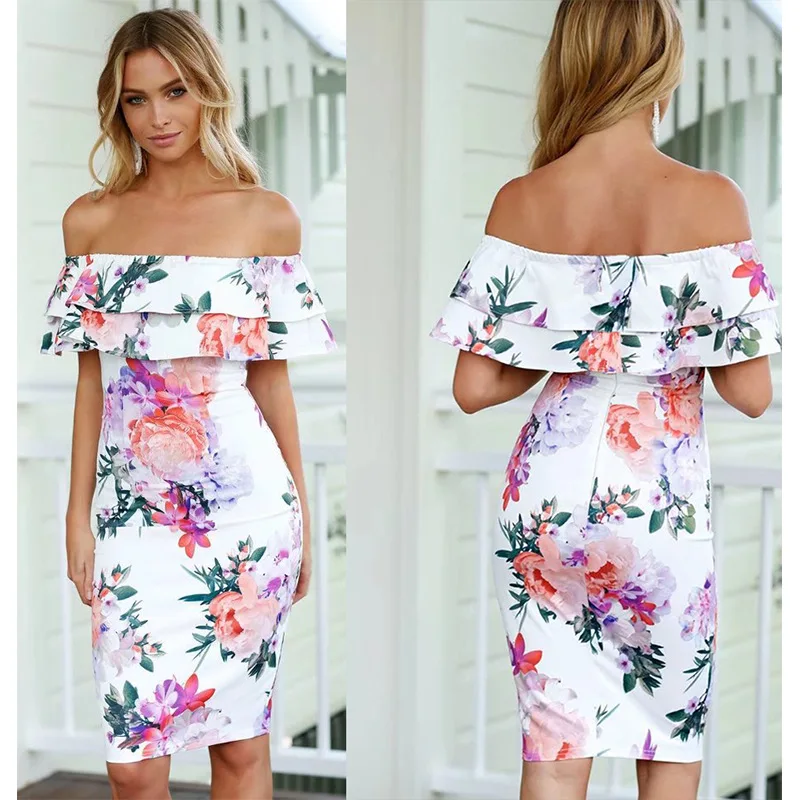 2021 One-Shoulder Floral Printed Slim Dress Elegant Ruffle Stitching Knee-Length Slim Party Dress Women Fashion Bodycon Dresses
2021 One-Shoulder Floral Printed Slim Dress Elegant Ruffle Stitching Knee-Length Slim Party Dress Women Fashion Bodycon Dresses
