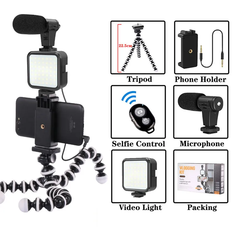 KIT-03LM DSLR SLR Phone Vlog Tripod Vlogging Kits Live Selfie Fill Light Integration with Remote Control Microphone LED Light
KIT-03LM DSLR SLR Phone Vlog Tripod Vlogging Kits Live Selfie Fill Light Integration with Remote Control Microphone LED Light