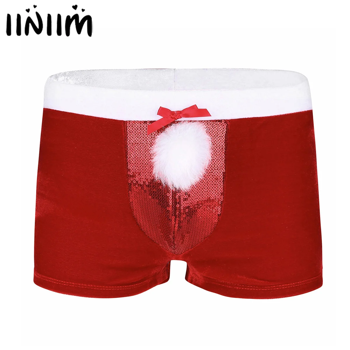 Mens Red Lingerie Velvet Christmas Holiday Boxer Shorts Low Rise Shiny Sequins Bulge Pouch with a Plush Ball Underwear Underpant
Mens Red Lingerie Velvet Christmas Holiday Boxer Shorts Low Rise Shiny Sequins Bulge Pouch with a Plush Ball Underwear Underpant