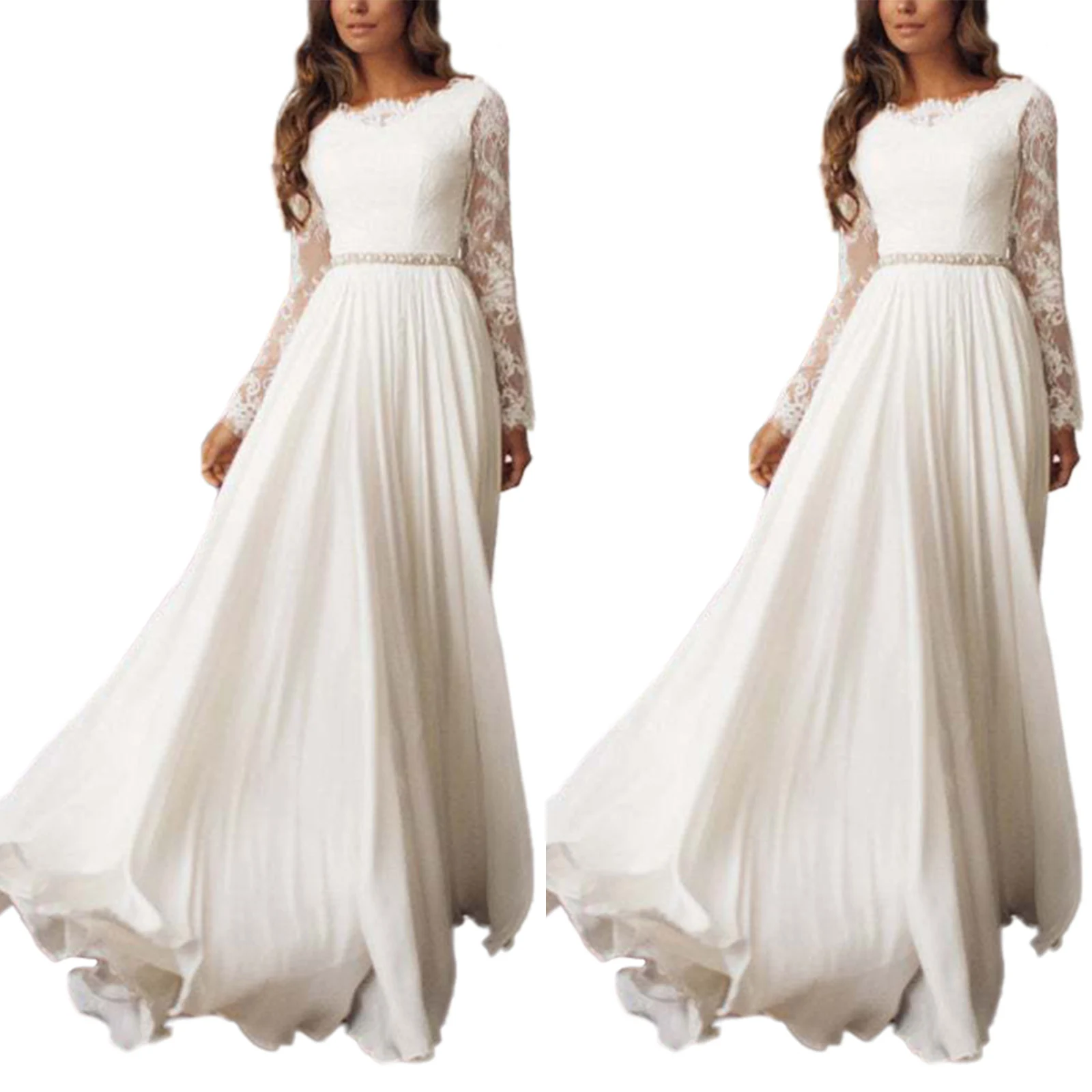 Vintage Women's Long Dress Elegant Floor-Length Dress O-Neck Solid Lace Sleeves Dress Sexy Halter Wedding Party Banquet Dress
Vintage Women's Long Dress Elegant Floor-Length Dress O-Neck Solid Lace Sleeves Dress Sexy Halter Wedding Party Banquet Dress