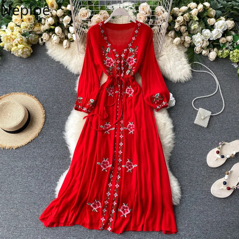 Neploe Bohemian Ethnic Dress 2021 New Women Fashion Embroidered V Neck Travel Holiday Beach Dresses Woman Long Sleeve Vestidos
Neploe Bohemian Ethnic Dress 2021 New Women Fashion Embroidered V Neck Travel Holiday Beach Dresses Woman Long Sleeve Vestidos