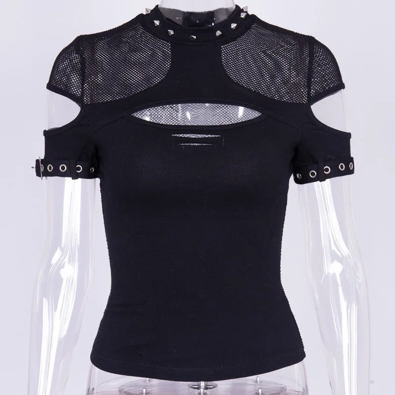 Elegant Transparent T-shirts Gothic Style Punk Hollow Out Mesh Summer T-shirt Patchwork Sexy Fashion
Elegant Transparent T-shirts Gothic Style Punk Hollow Out Mesh Summer T-shirt Patchwork Sexy Fashion