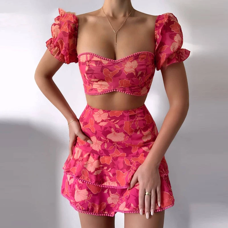 2021 Spring Summer Women Floral Flower Print Pom Pom Ruffles Top & Layered Skirt set Casual 2 Pieces Set
2021 Spring Summer Women Floral Flower Print Pom Pom Ruffles Top & Layered Skirt set Casual 2 Pieces Set