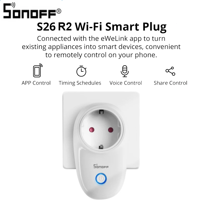 Sonoff S26 R2 Wifi Smart Socket Switch Plug E-WeLink App/Voice Remote Control Power Timing Socket Works With Alexa Google NEW
Sonoff S26 R2 Wifi Smart Socket Switch Plug E-WeLink App/Voice Remote Control Power Timing Socket Works With Alexa Google NEW