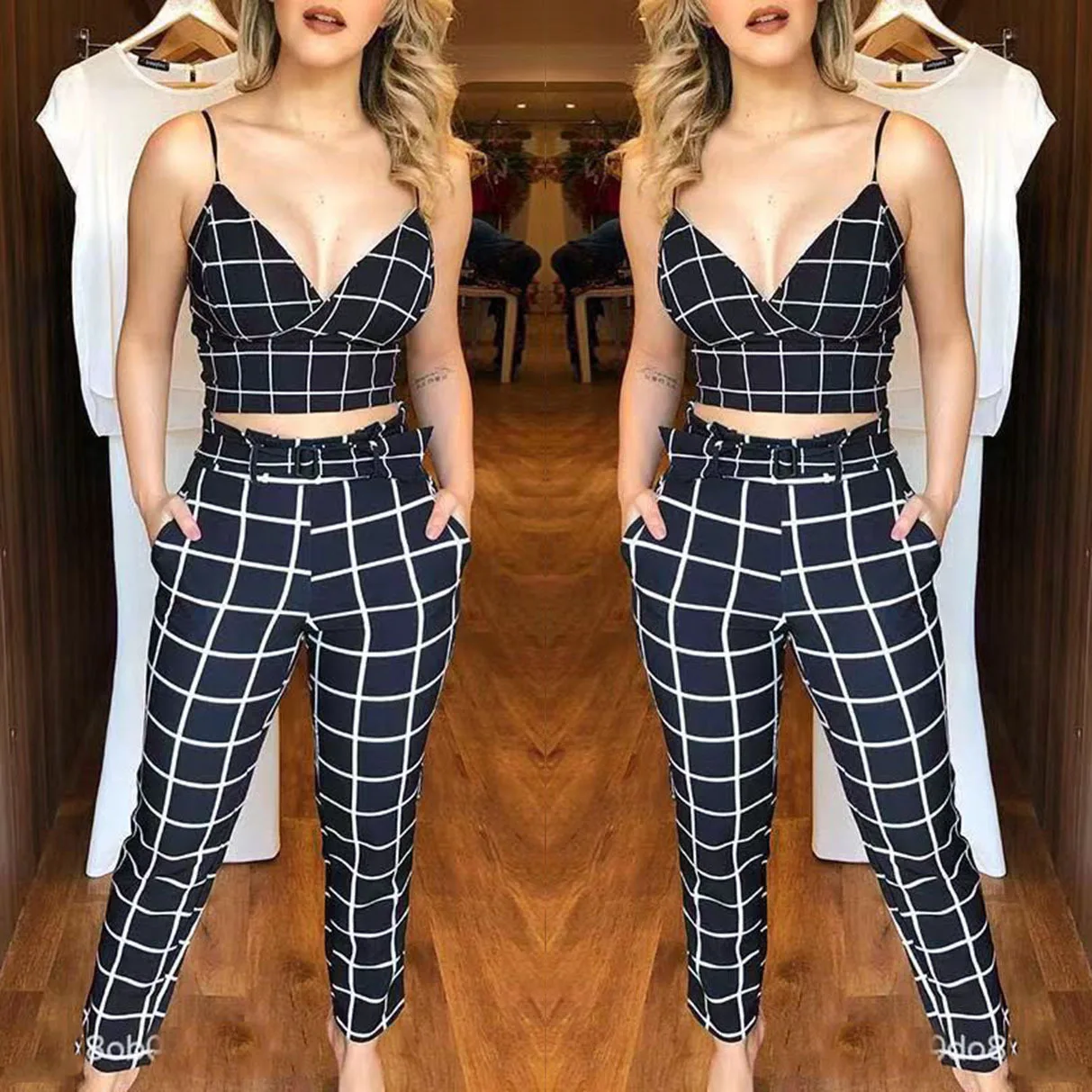 Sexy Suspender V-neck Plaid Pants Set Plaid Pants Sweatpants Women Woman Pants Joggers Women Cargo Pants Women Baggies
Sexy Suspender V-neck Plaid Pants Set Plaid Pants Sweatpants Women Woman Pants Joggers Women Cargo Pants Women Baggies