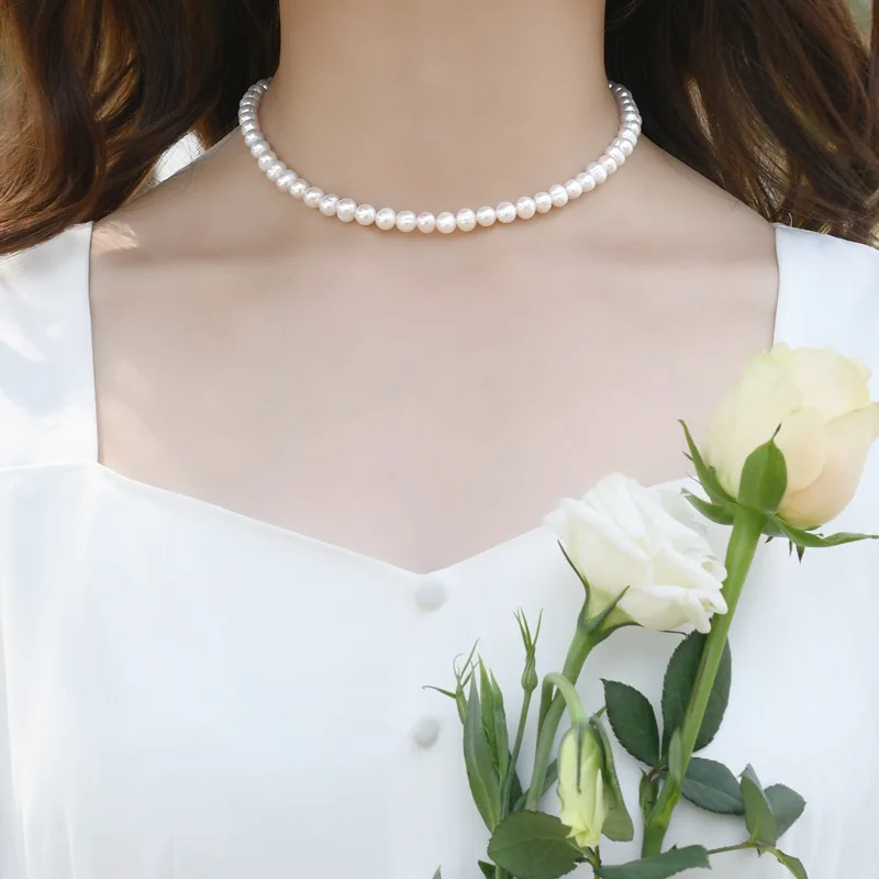 6-7mm Near Round And Striated Fresh Water Pearl Necklace Simple 925 Silver Clavicle Chain
6-7mm Near Round And Striated Fresh Water Pearl Necklace Simple 925 Silver Clavicle Chain