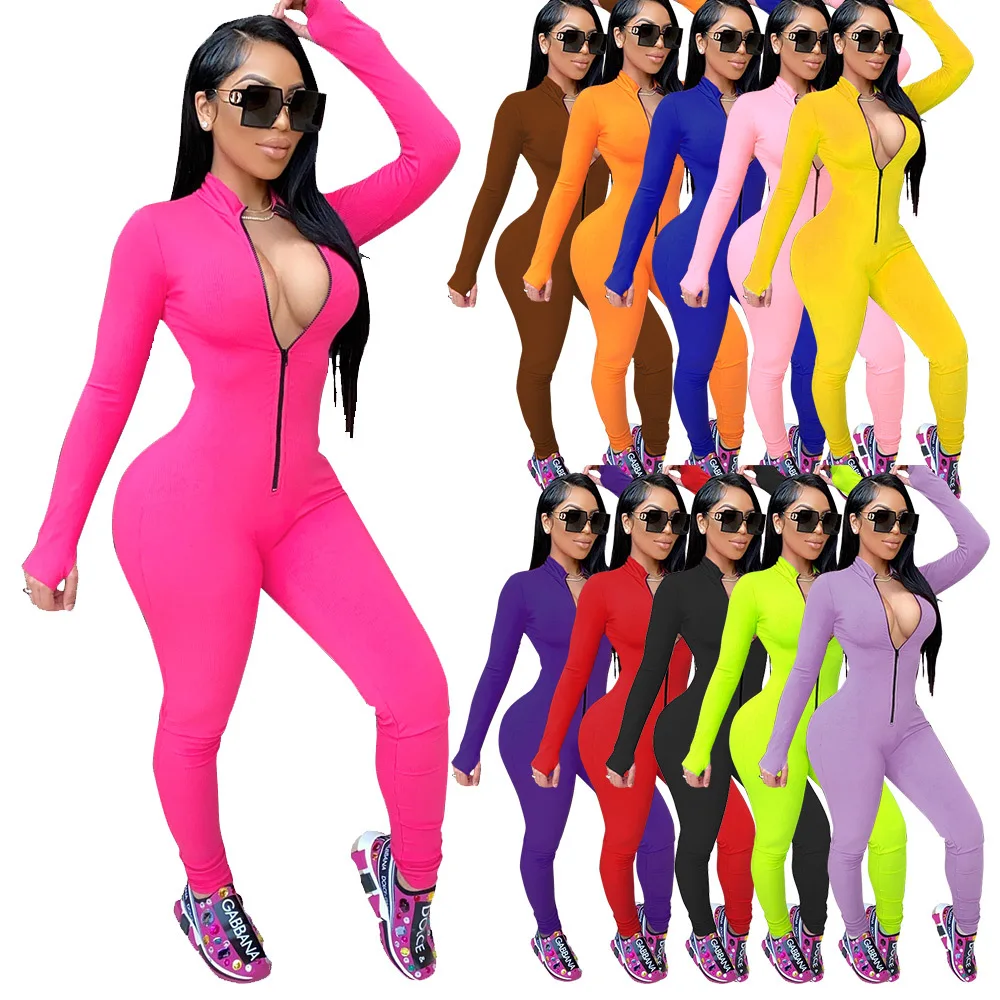 Women Jumpsuit Zipper Up Solid Color Sexy Bodycon Long Sleeve High Strech Nightclub Activewear Romper Plus Size S-5XL Rompers
Women Jumpsuit Zipper Up Solid Color Sexy Bodycon Long Sleeve High Strech Nightclub Activewear Romper Plus Size S-5XL Rompers