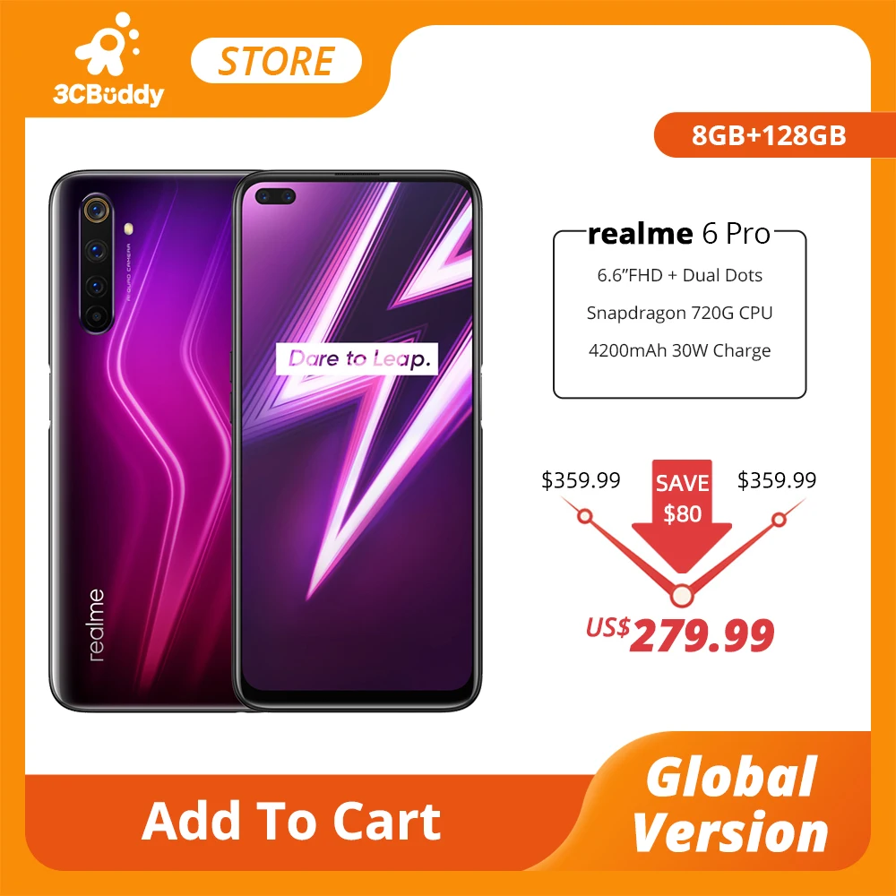 Realme 6 Pro мобильный телефон 8 ГБ ОЗУ 128 Гб ПЗУ 90 Гц глобальная версия Snapdragon 720G 30 Вт