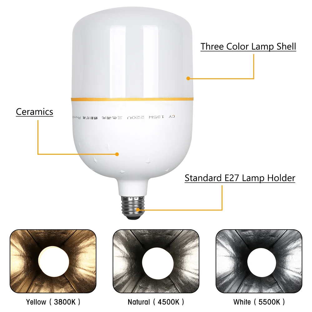 LED 135W Lighting Bulbs 3 Mode 3 Color Temperature Photography High Bright E27 Base For Photographic Photo Studio Video Light
LED 135W Lighting Bulbs 3 Mode 3 Color Temperature Photography High Bright E27 Base For Photographic Photo Studio Video Light