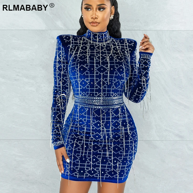 Sexy Night Club Party Diamond Tassel Mini Bodycon Dress Women Turtleneck Long Sleeve Elegant Christmas Evening Blue Short Dress
Sexy Night Club Party Diamond Tassel Mini Bodycon Dress Women Turtleneck Long Sleeve Elegant Christmas Evening Blue Short Dress