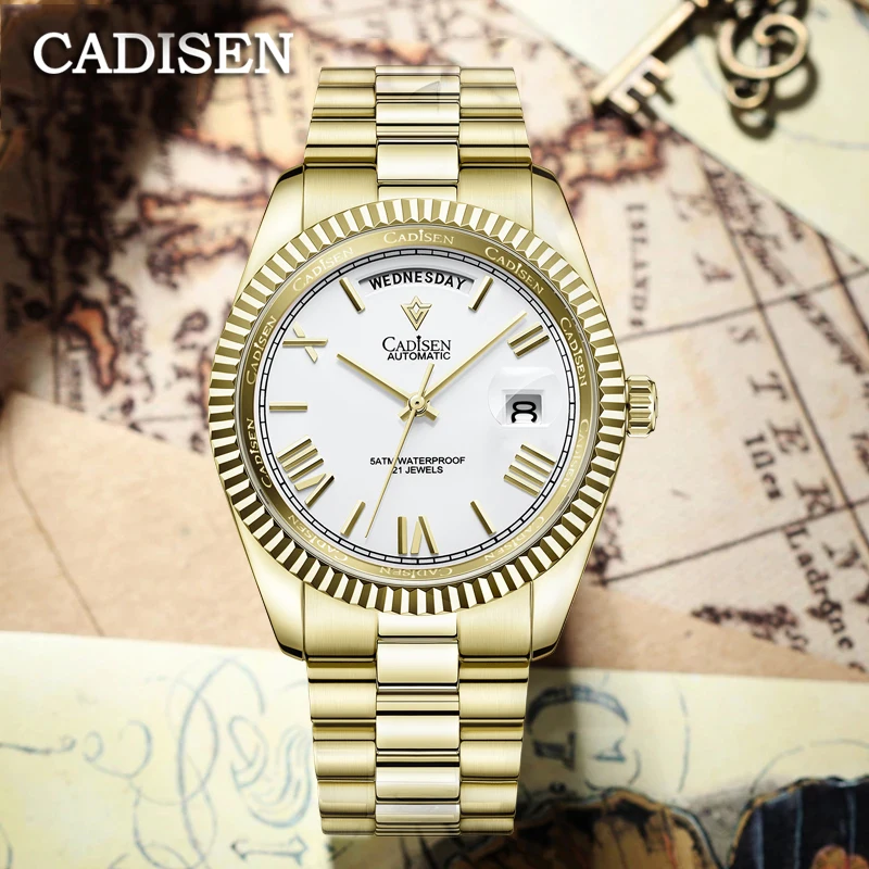 NEW CADISEN Gold White Watches For Men Automatic Date Watch Waterproof MIYOTA 8285 Movement Stainless Steel Relogio Masculino
NEW CADISEN Gold White Watches For Men Automatic Date Watch Waterproof MIYOTA 8285 Movement Stainless Steel Relogio Masculino