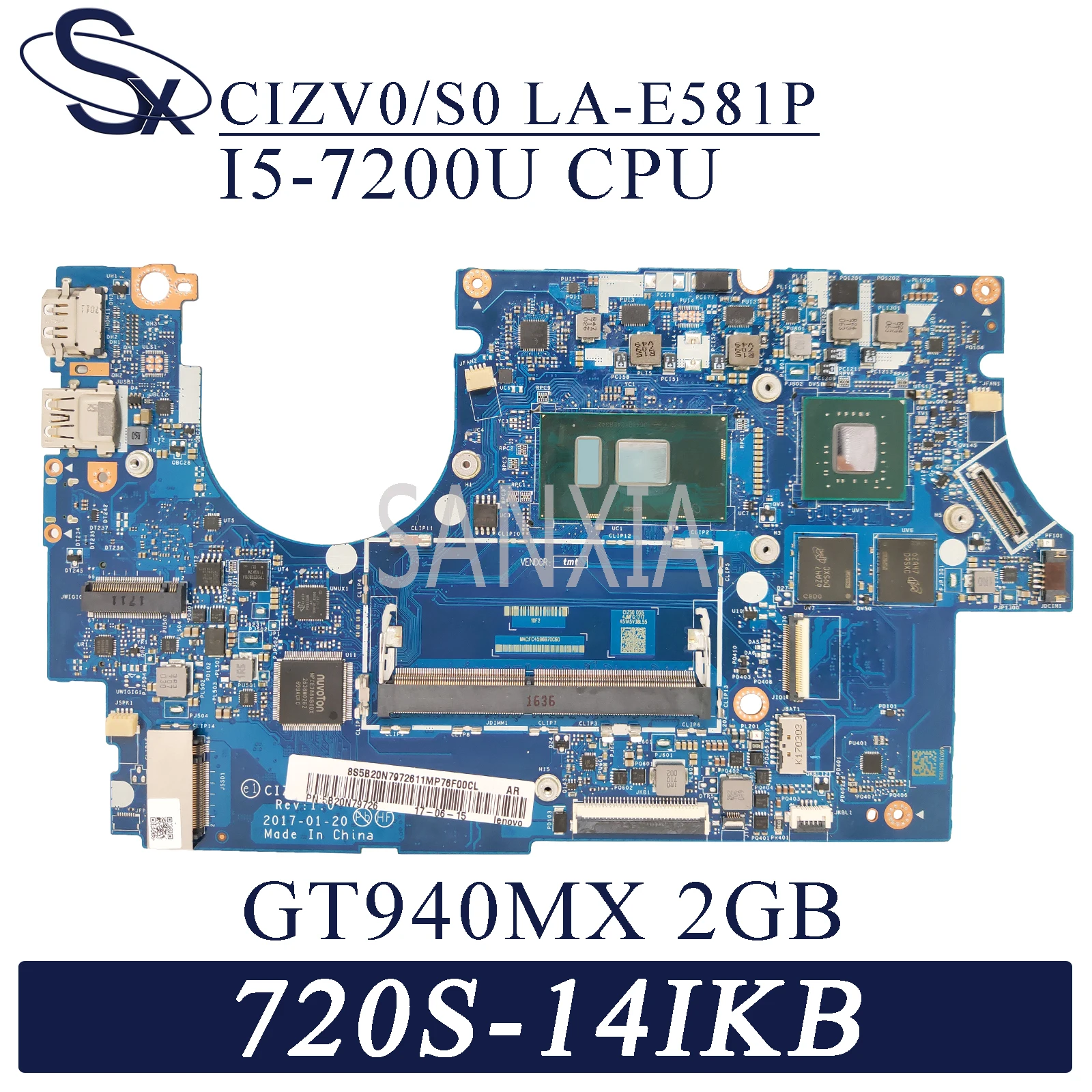 Материнская плата KEFU LA-E581P для ноутбука Lenovo Ideapad 720S-14IKB, оригинальная материнская плата I5-7200U GT940MX 2 Гб
Материнская плата KEFU LA-E581P для ноутбука Lenovo Ideapad 720S-14IKB, оригинальная материнская плата I5-7200U GT940MX 2 Гб