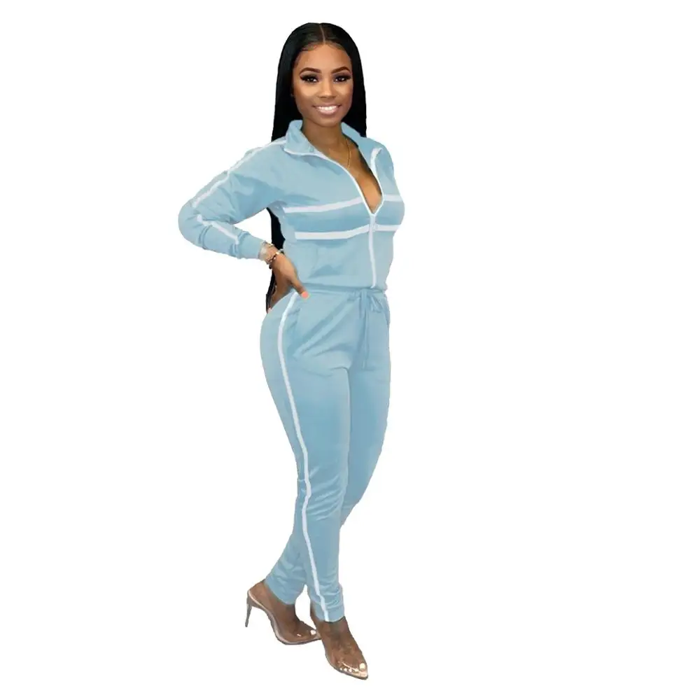 Autumn new fashion solid color splicing sports two piece suit slim V-neck zipper long sleeve coat and trousers women's set 
Autumn new fashion solid color splicing sports two piece suit slim V-neck zipper long sleeve coat and trousers women's set