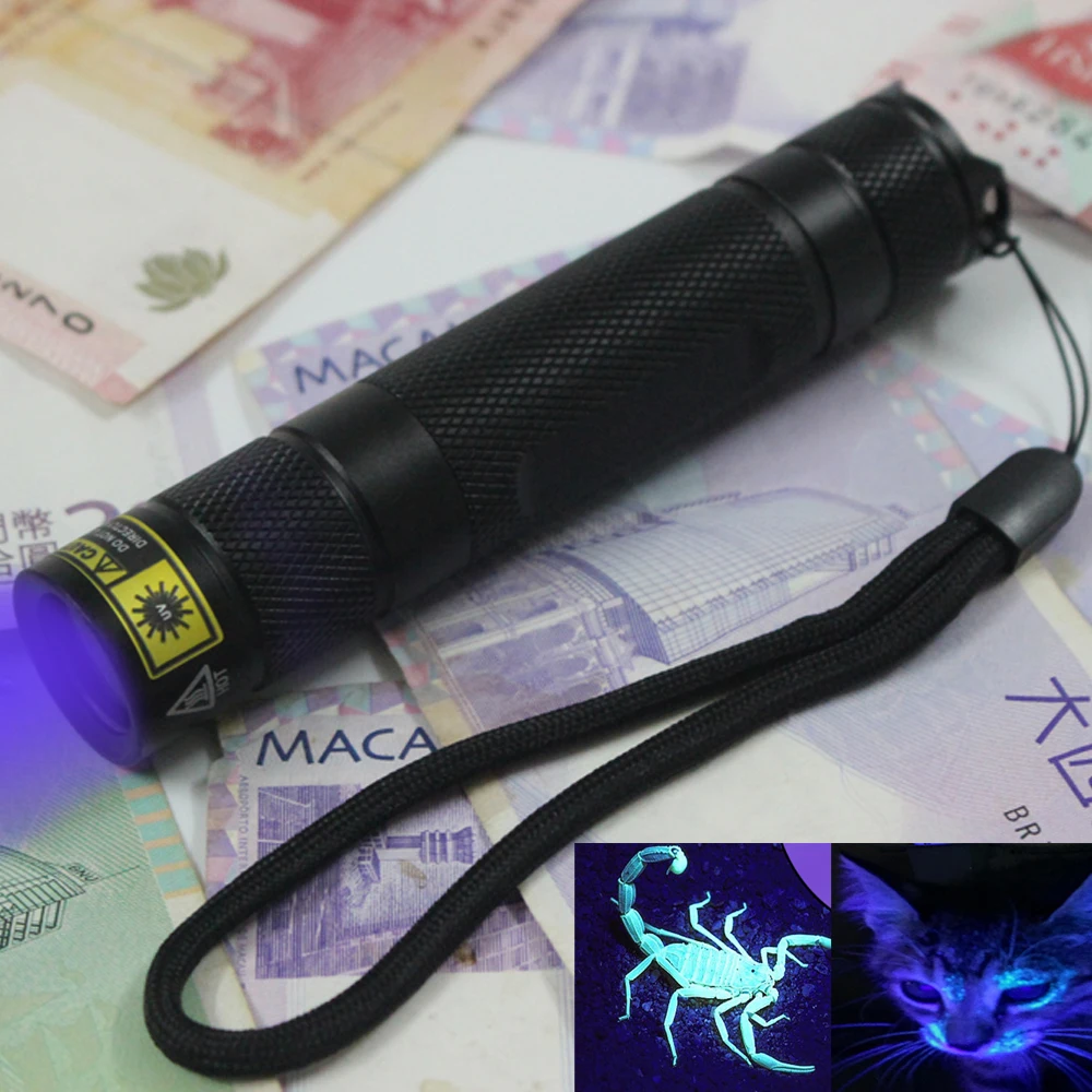 UV led Flashlight 365nm Invisible Torch Urine Stains Detector Passport currency Blood check Portable flashlight Use 18650 batter
UV led Flashlight 365nm Invisible Torch Urine Stains Detector Passport currency Blood check Portable flashlight Use 18650 batter