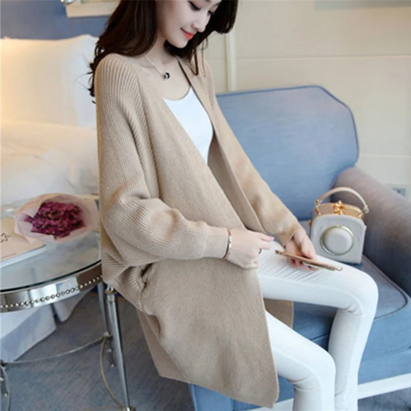 Korean Style Cardigan Long Women Spring Autumn Long Batwing Sleeve Solid Ladies Casual Sweaters Pockets Knitted Wear for Female
Korean Style Cardigan Long Women Spring Autumn Long Batwing Sleeve Solid Ladies Casual Sweaters Pockets Knitted Wear for Female