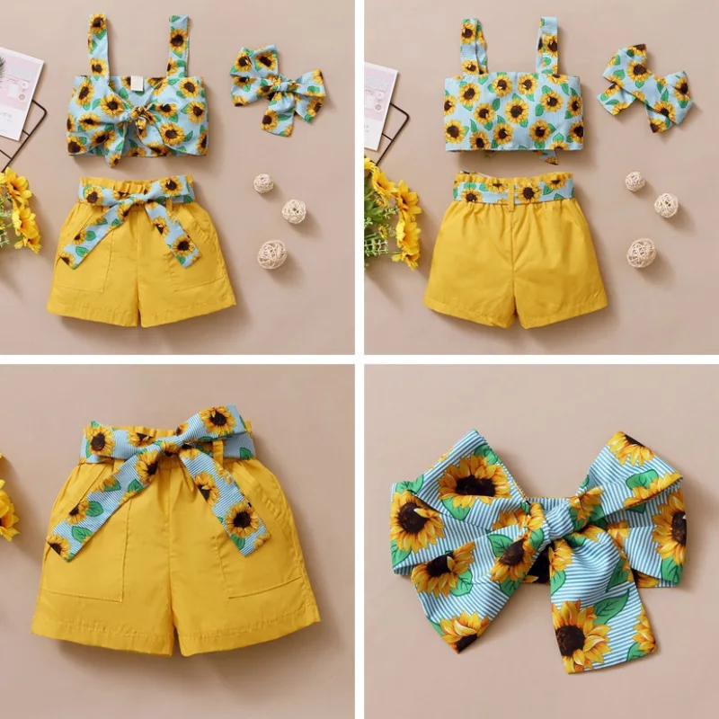 Summer Baby Kids Girls Clothes Set Children Casual Clothing Sleeveless Strap Flower Print Vest Tops+Shorts+Headband Outfits Set
Summer Baby Kids Girls Clothes Set Children Casual Clothing Sleeveless Strap Flower Print Vest Tops+Shorts+Headband Outfits Set