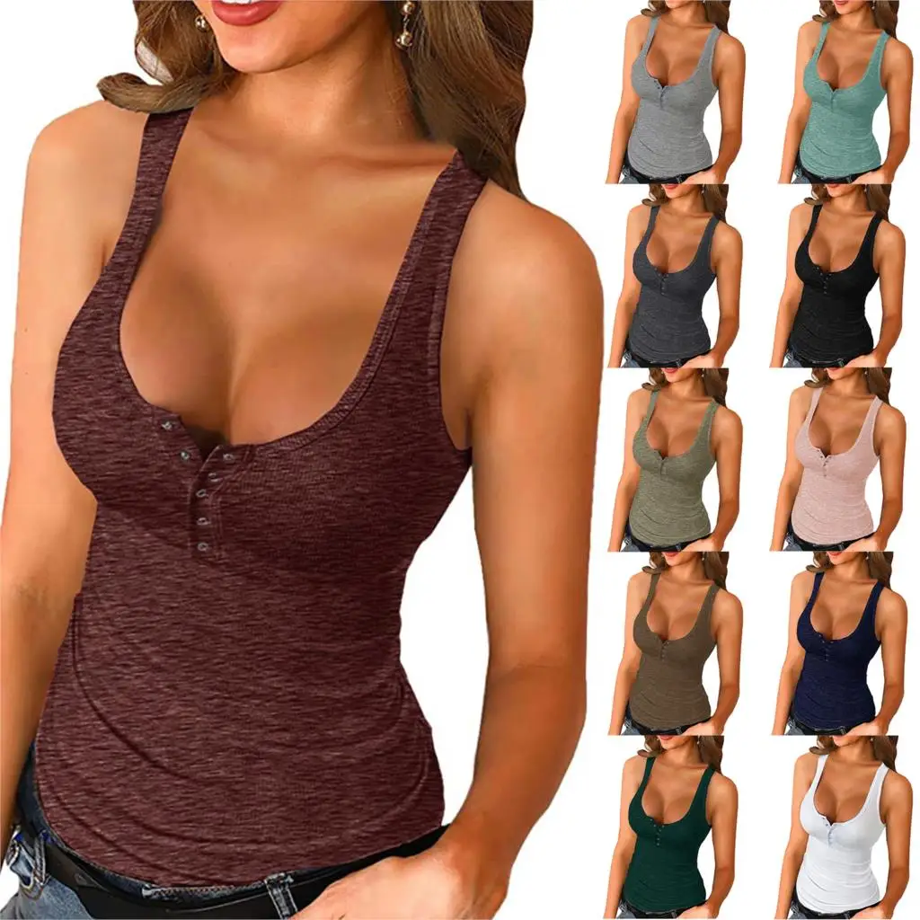 2021 Women's Casual Slim Summer Tank Top Sleeveless Solid Color Buttons U-shaped Neck Stretch Wild Casual Sportswear Daily Vest
2021 Women's Casual Slim Summer Tank Top Sleeveless Solid Color Buttons U-shaped Neck Stretch Wild Casual Sportswear Daily Vest
