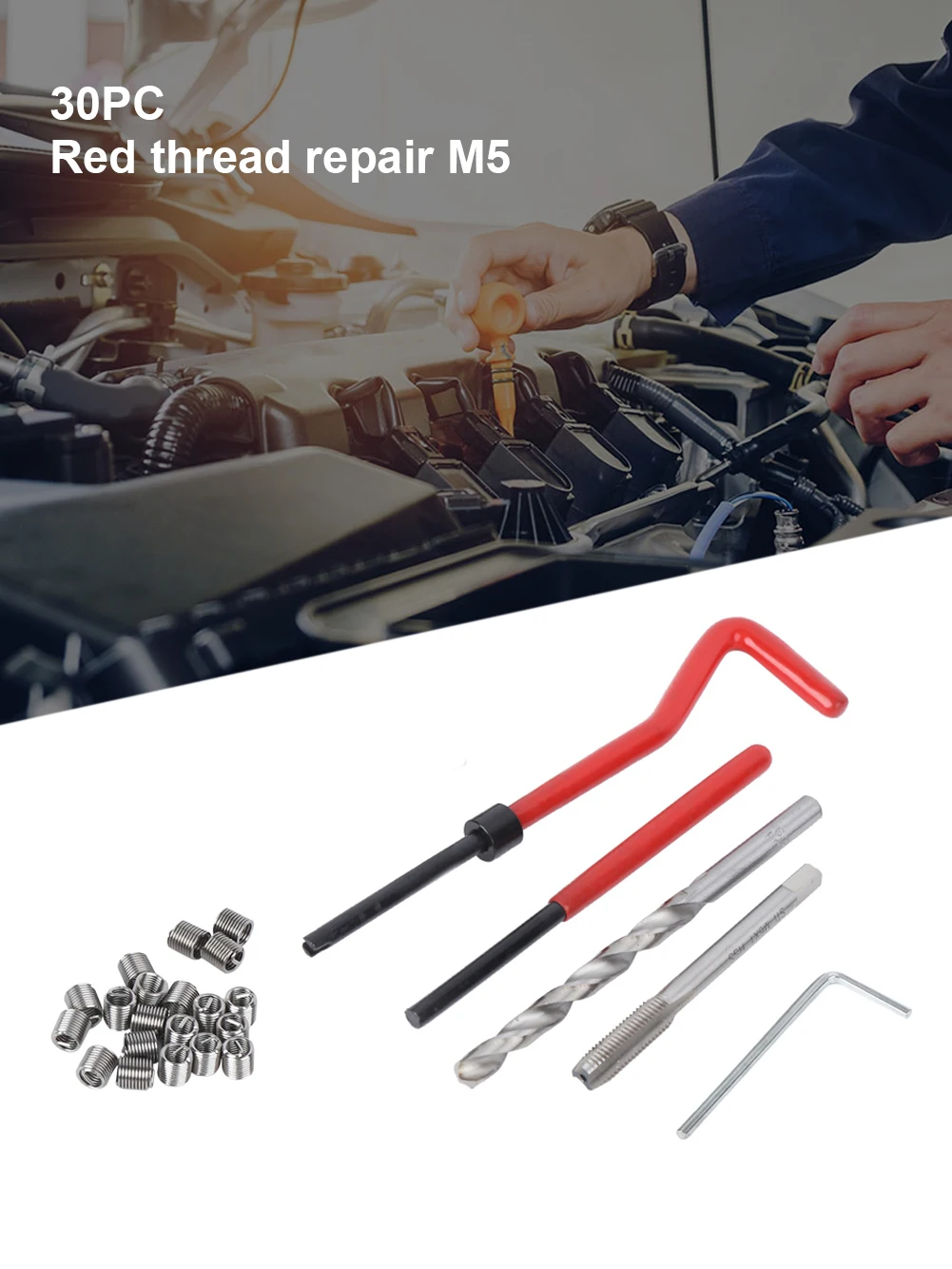 Universal 30Pcs Wire Thread Insert Coiled Wire Helical Screw Insert M5 M6 M8 Thread Repair Insert Kit with Wrench Drill Bit Tap
Universal 30Pcs Wire Thread Insert Coiled Wire Helical Screw Insert M5 M6 M8 Thread Repair Insert Kit with Wrench Drill Bit Tap