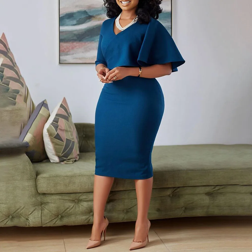 2021 V Neck Backless Summer Office Dresses 3XL Plus Size Elegant Ruffle Sleeves Evening Dress MidI Bodycon Blue Elegant Ladies
2021 V Neck Backless Summer Office Dresses 3XL Plus Size Elegant Ruffle Sleeves Evening Dress MidI Bodycon Blue Elegant Ladies
