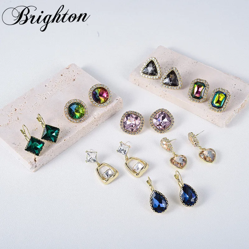 

Brighton Trendy Luxury Cubic Zircon Drop Dangle Earrings For Women Party Geometric Metal Brincos New Fashion Jewelry Bridal Gift